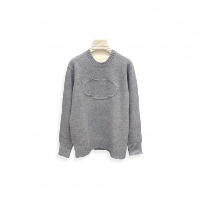PRADA GREY WOOL AND CASHMERE CREW-NECK SWEATER 